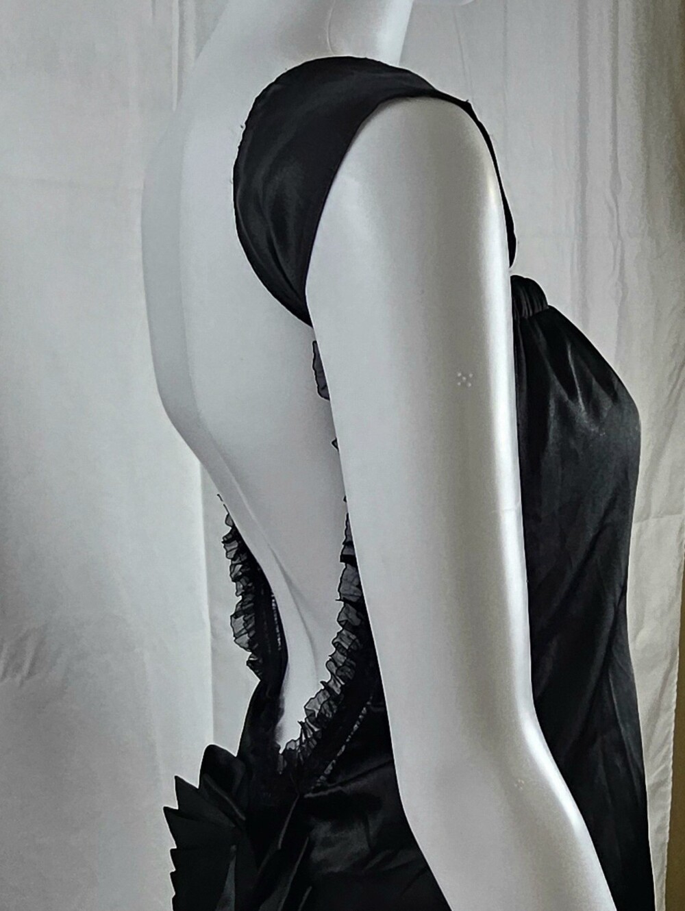 Prom Satin Black Backless Evening Dress with Bow Detail